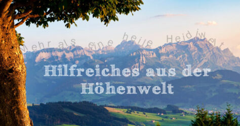Hilfreiches aus der Heidi Höhenwelt, das Bild zeigt als visuellen Teaser für das Thema eine Berglandschaft hinter grünen Wiesen und Bäumen