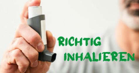 Ein Inhalator in der Hand zur Visualisierung der richtigen Haltung, bzw. Anwendung