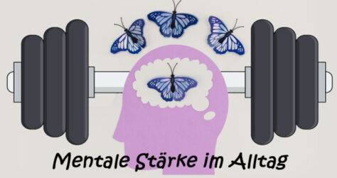 Mentale Stärke im Alltag. Visualisiert wird dies durch einen Kopf und eine Hantel